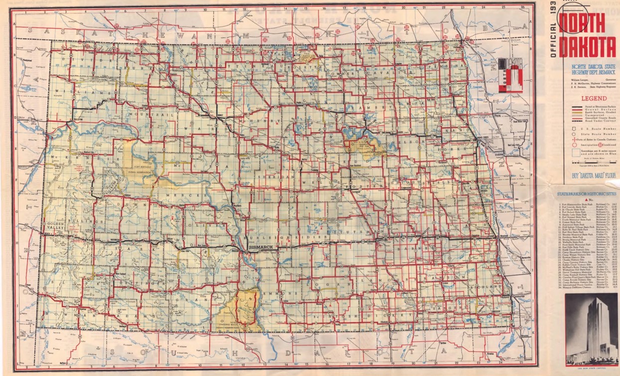 Example of ND State Highway Map from 1924-1963
