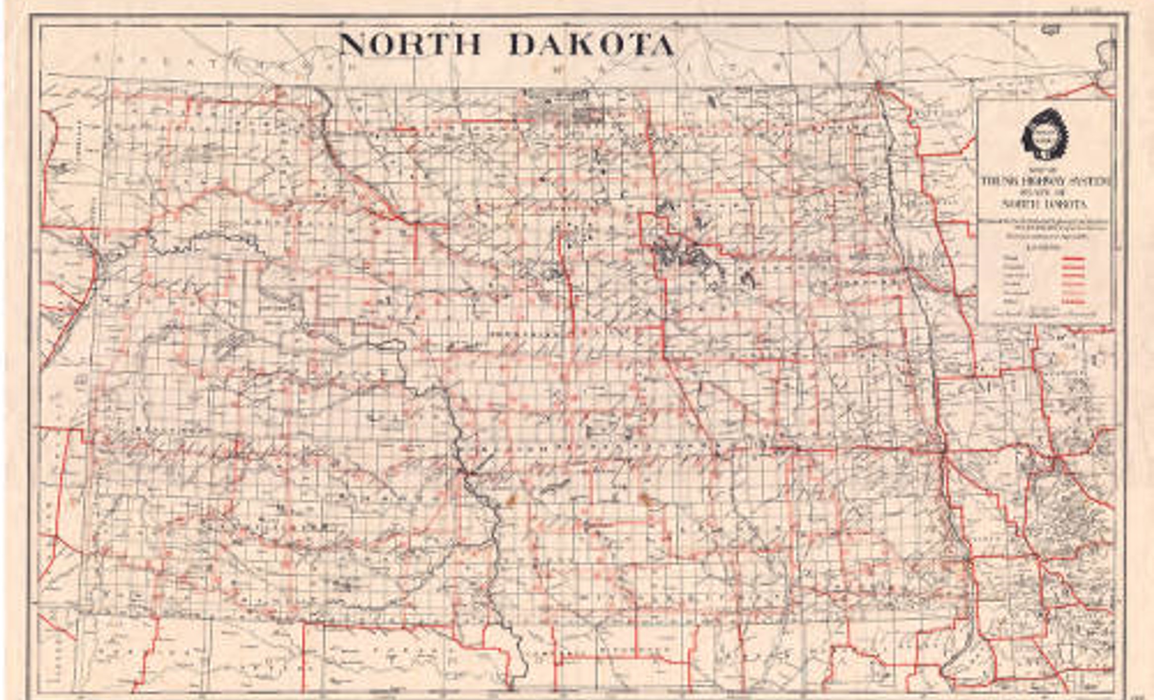 Trunk Highway System of ND Map (1924)